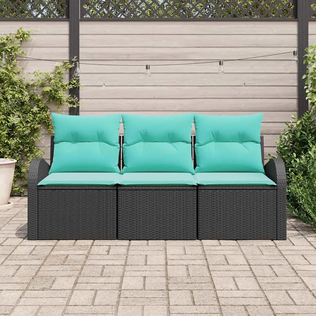 Set Divano da Giardino 3 pcs Nero e turchese Poly Rattan 3354575