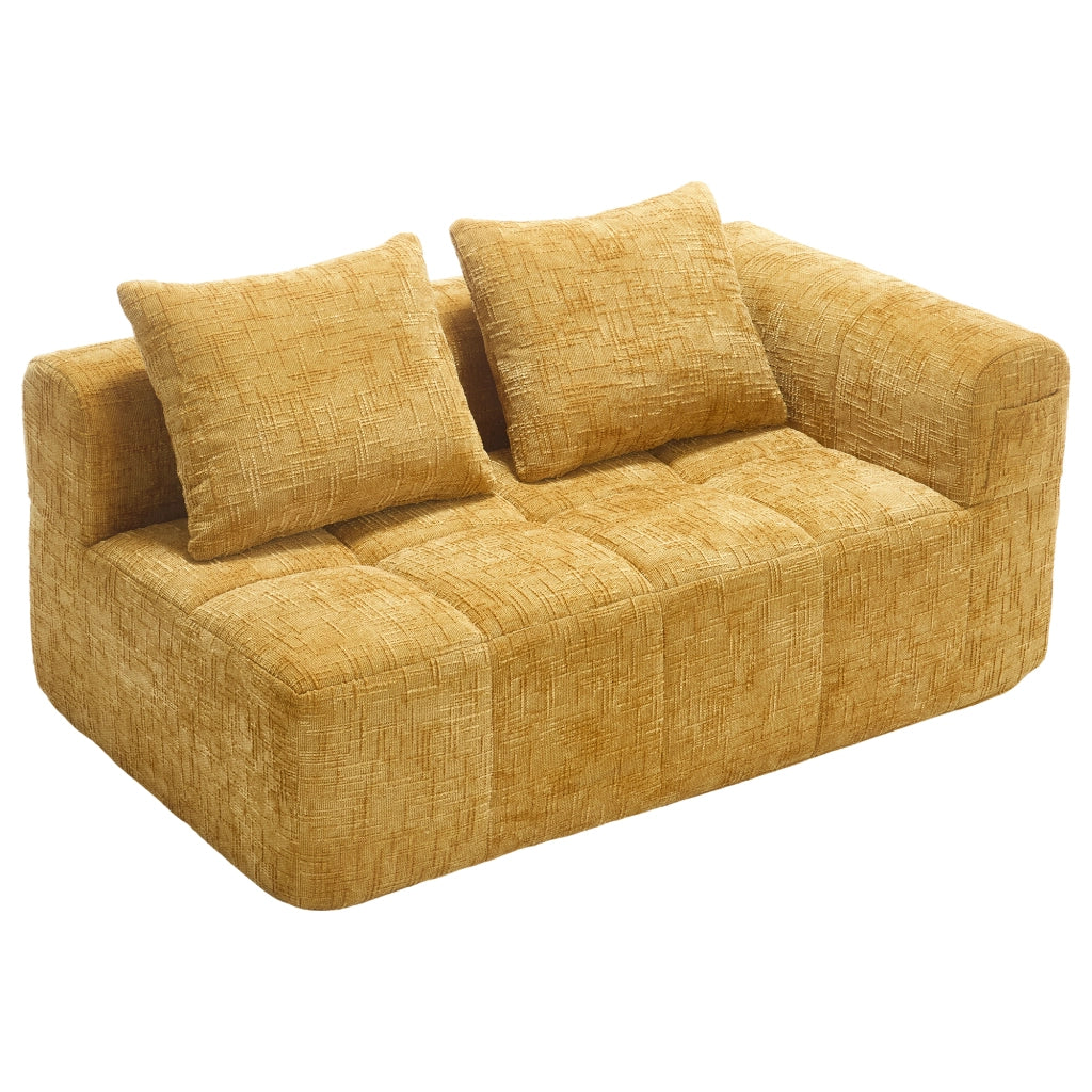 Divano con chaise longue 158x90x60 cm in ciniglia gialla con tasche laterali e cuscino