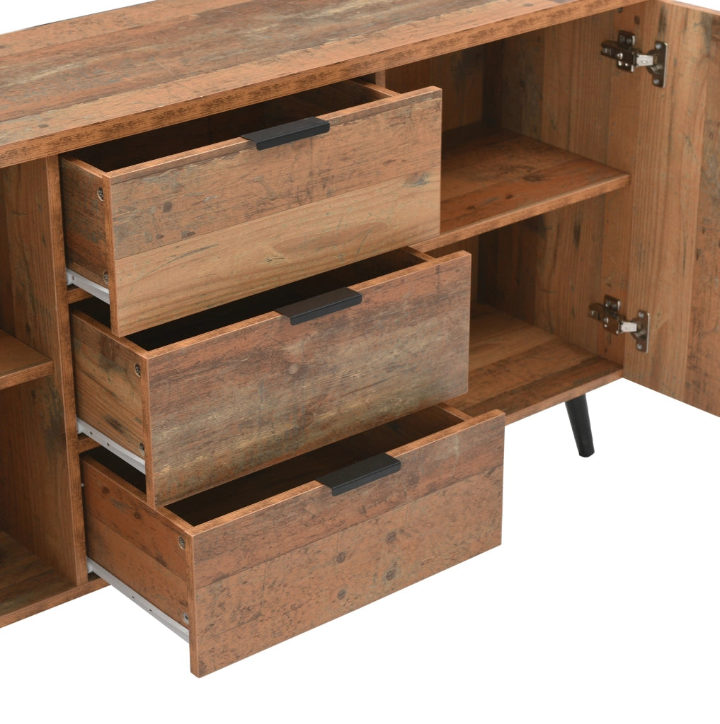 Credenza TV vintage con ripiani regolabili e tre cassetti