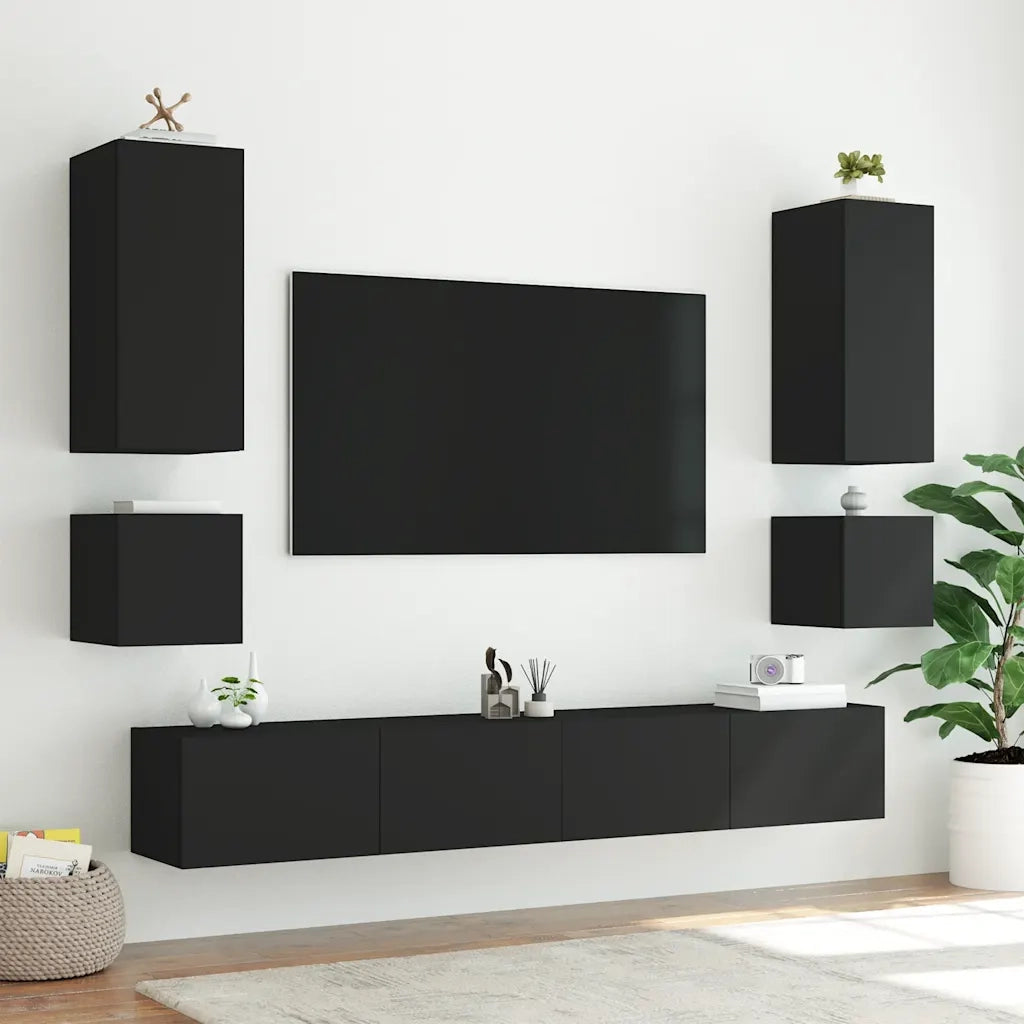 Mobile TV a Parete con Luci LED-Mobile TV a Muro Nero 40,5x35x40 cm