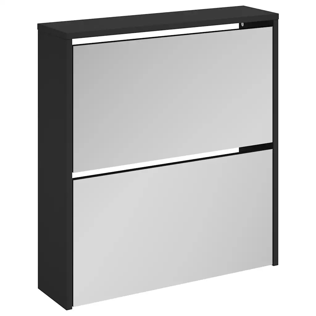 Scarpiera con Specchio a 2 Livelli-Mobile con specchio Nera 63x17x67 cm