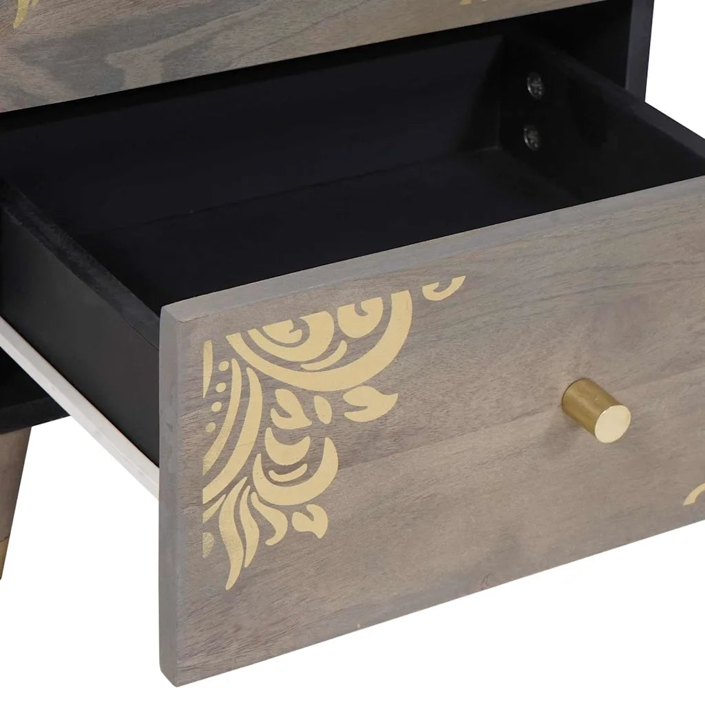 Comodino | Armadio da Notte | Mobiletto da notte Grigio 40 x 33 x 46 cm Legno di mango massello