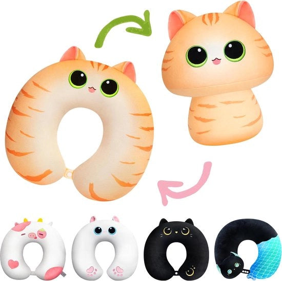 Cuscino per bambini, gattino marrone morbido, cuscino cartoon per bambini e adulti, cuscino pluche squishy 2 in 1 per bambini (33 cm)