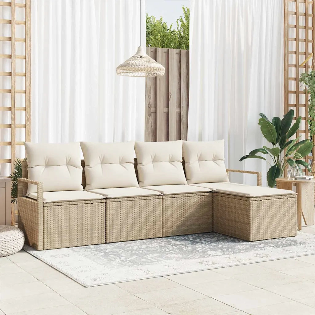 Set di divani con cuscino 5 pcs Beige e Crema polyrattan