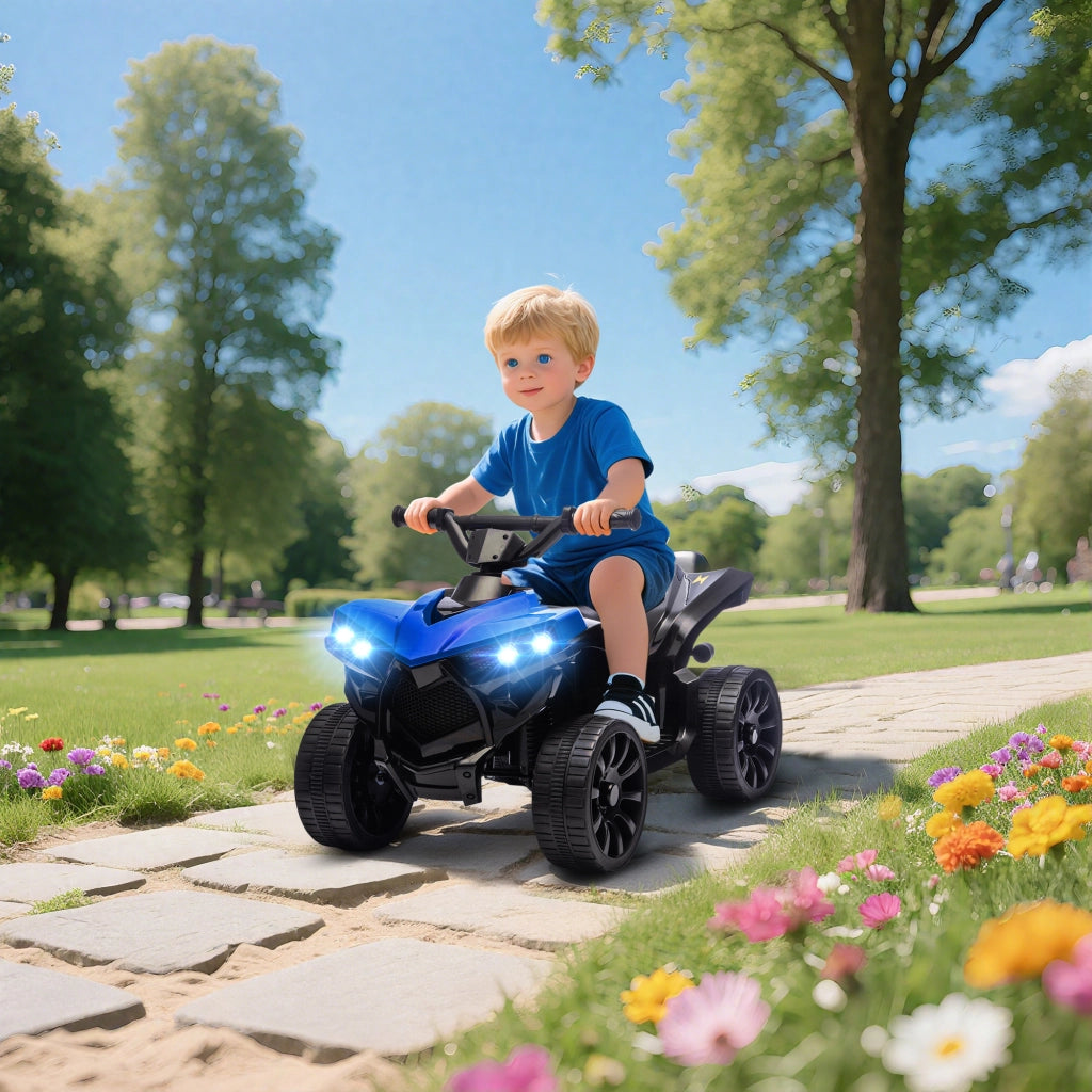 Quad Elettrico per Bambini 6V con Marcia Avanti e Retromarcia Luci LED e Musica Colore Blu Robusto e Sicuro