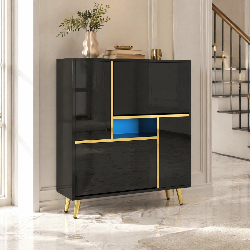 Scarpiera 2 ante con ripiani regolabili LED 16 colori controllabile tramite app nera 80 × 25 × 96 cm