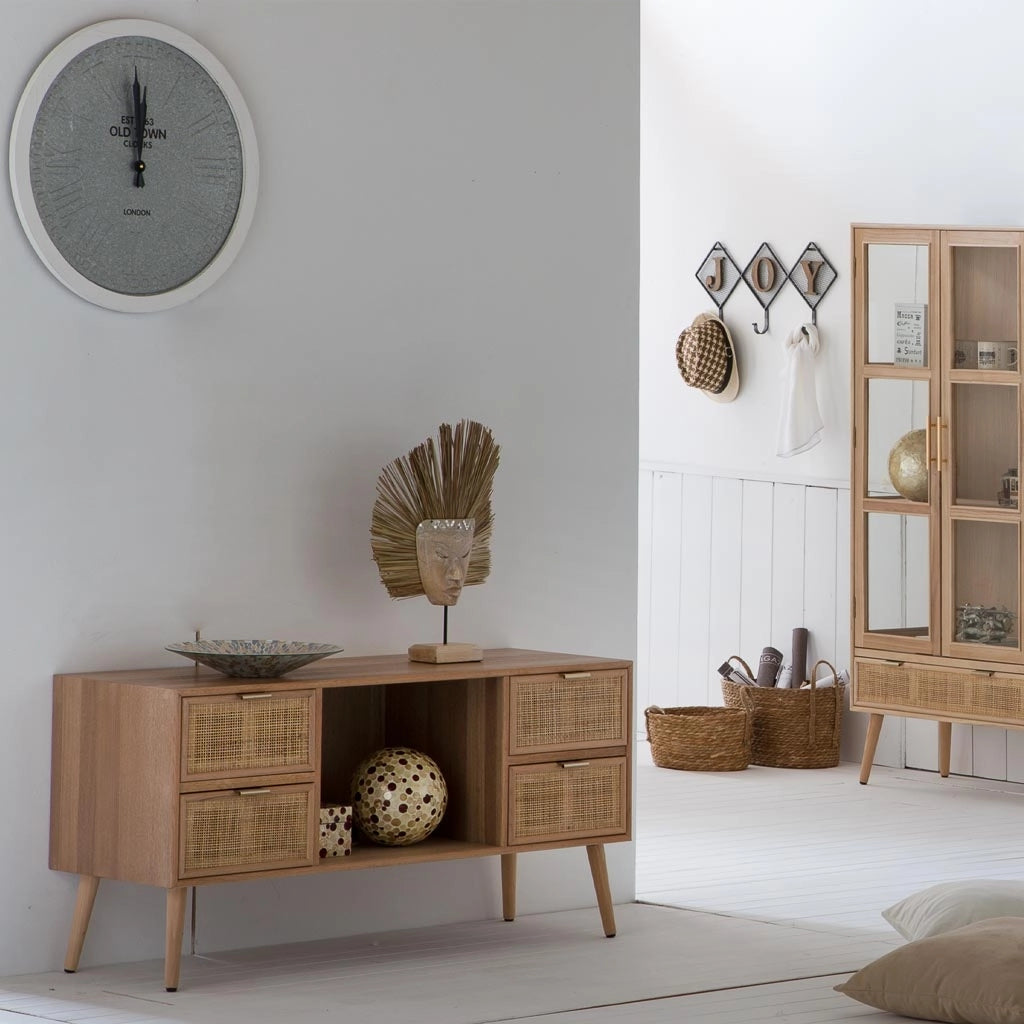 Mobile basso in MDF e rete, marrone, 120x42x60 cm