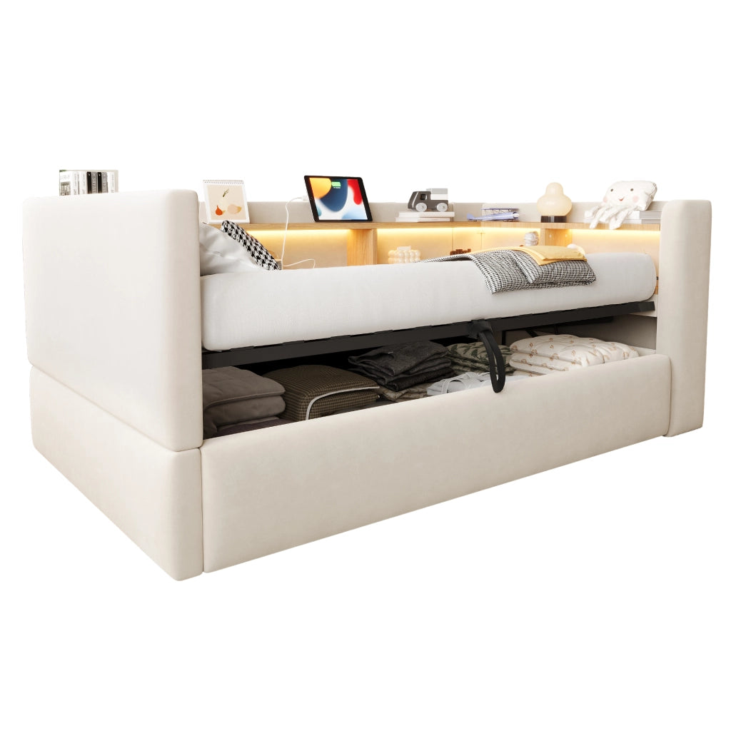 letto imbottito flanella beige 90 x 190 cm