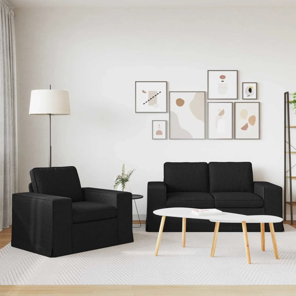 Divano 2 pcs Nero 182 x 80 x 82 cm Tessuto