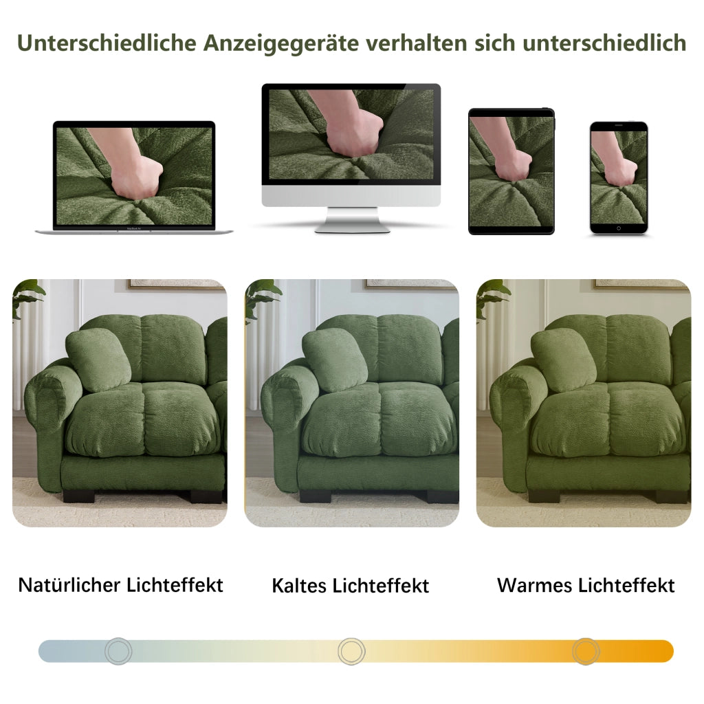 Divano modulare in ciniglia verde con cuscini trapuntati e braccioli curvi 330 × 86 × 90 cm