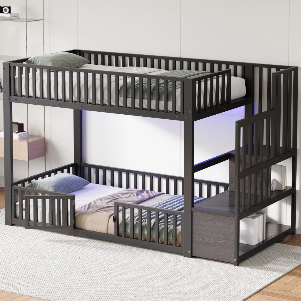 Letto a Castello con Contenitore e LED ¨C MINIMAL ¨C Nero 90x200