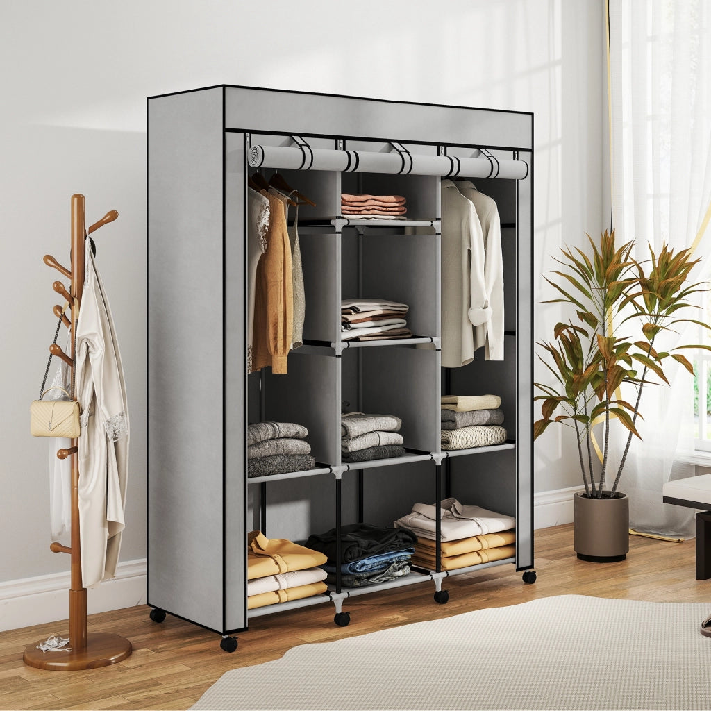 Armadio Tessuto con Ripiani e Appendiabiti ¨C Minimal ¨C Grigio