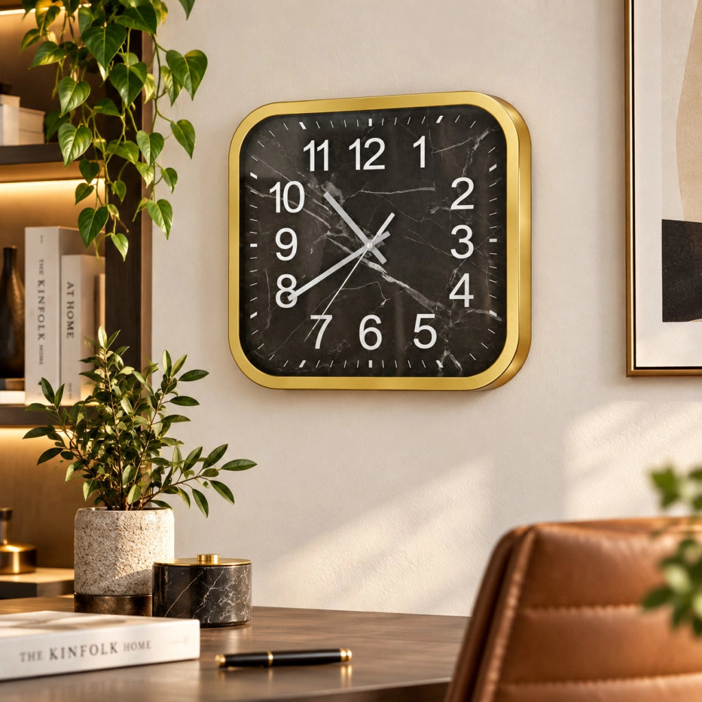 OROLOGIO PARETE QUADRATO 28CM EFFETTO MARMO MODERNO VARI COLORI CASA STUDIO