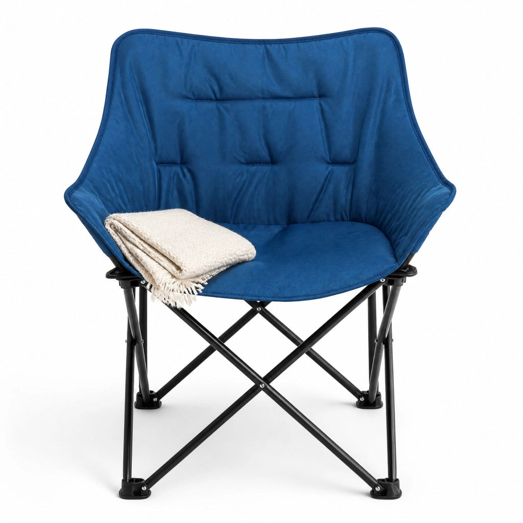 Sedia pieghevole da campeggio imbottita con schienale alto; 65 x 73;5 x 44;5 cm; nero e blu
