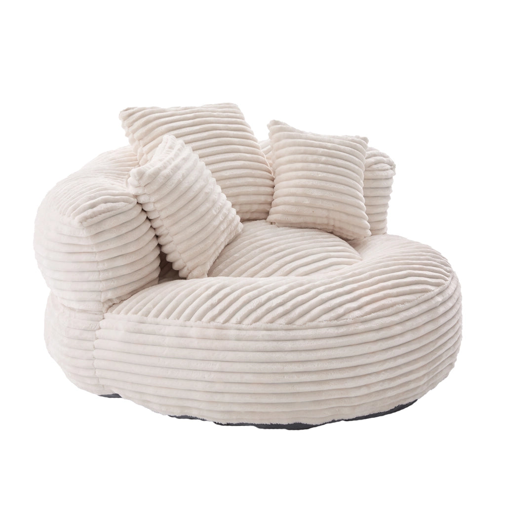 Poltrona sacco in velluto a coste con schienale alto e braccioli; beige; 108x108x52 cm