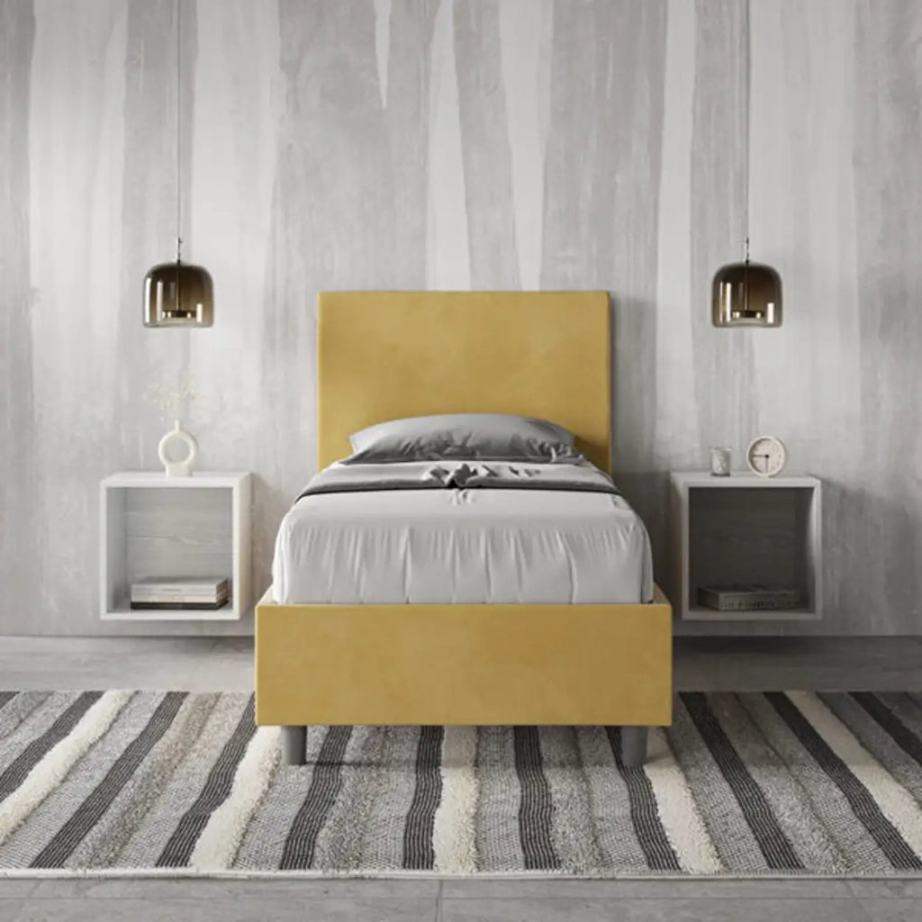 Letto singolo contenitore imbottito 80x190 microfibra ocra Adele