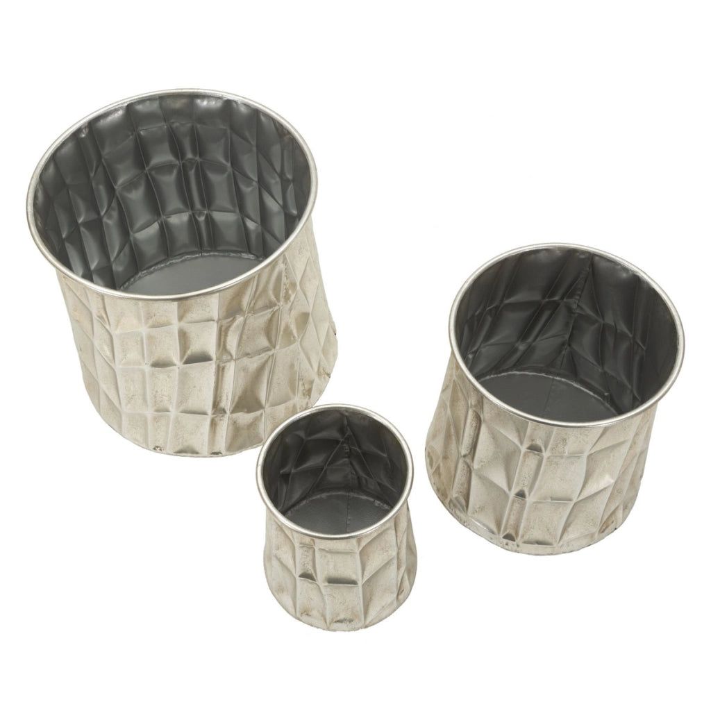 Set di 3 Vasi Decorativi VKH775, Argento, Metallo, 35x35x38,5 cm