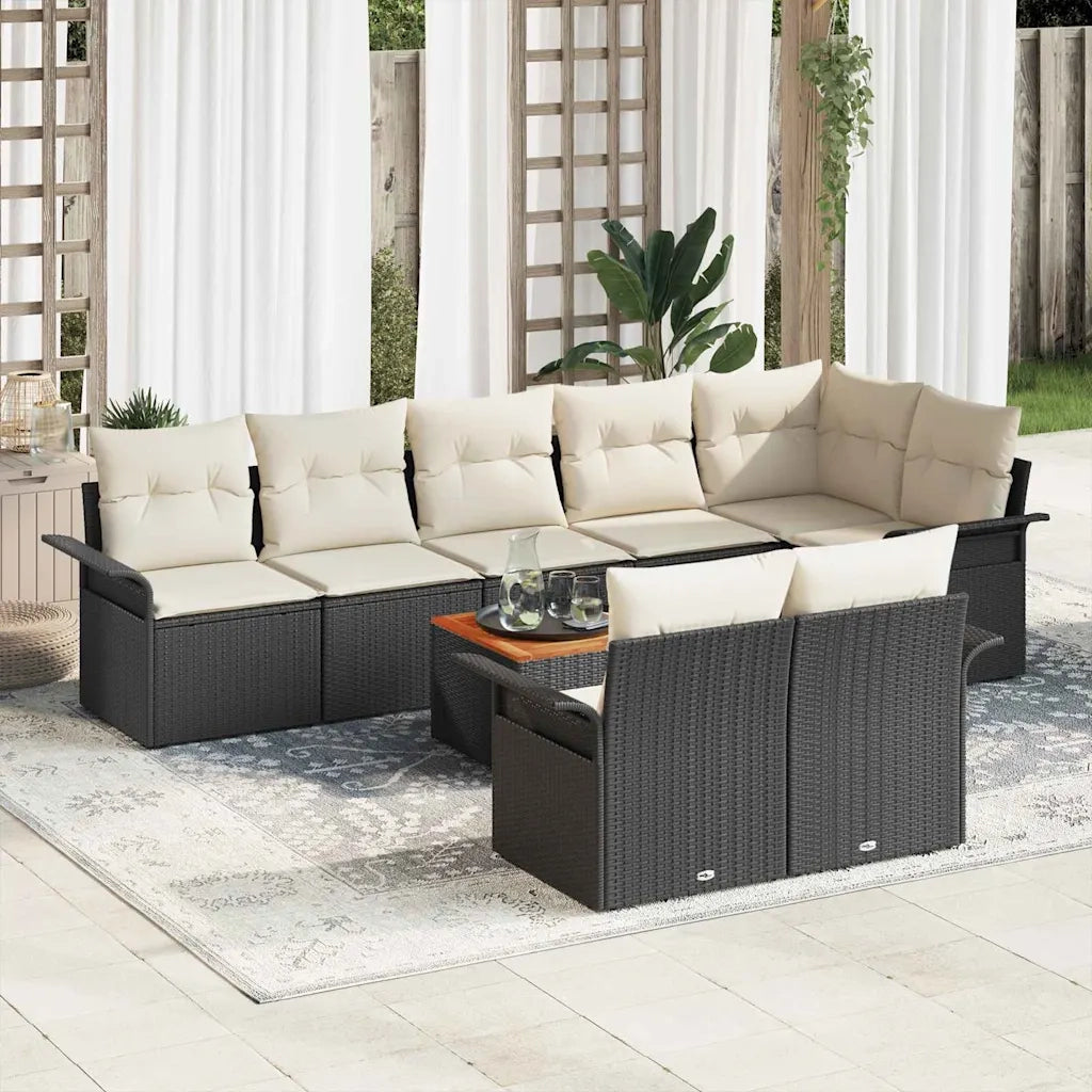 Set Divano da Giardino 9 pcs Nero e Crema polyrattan 3356010