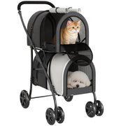 Passeggino Doppio per Cani e Gatti Pieghevole ¨C Xylo ¨C 2 Trasportini Rimovibili 66x50x98cm Grigio Scuro
