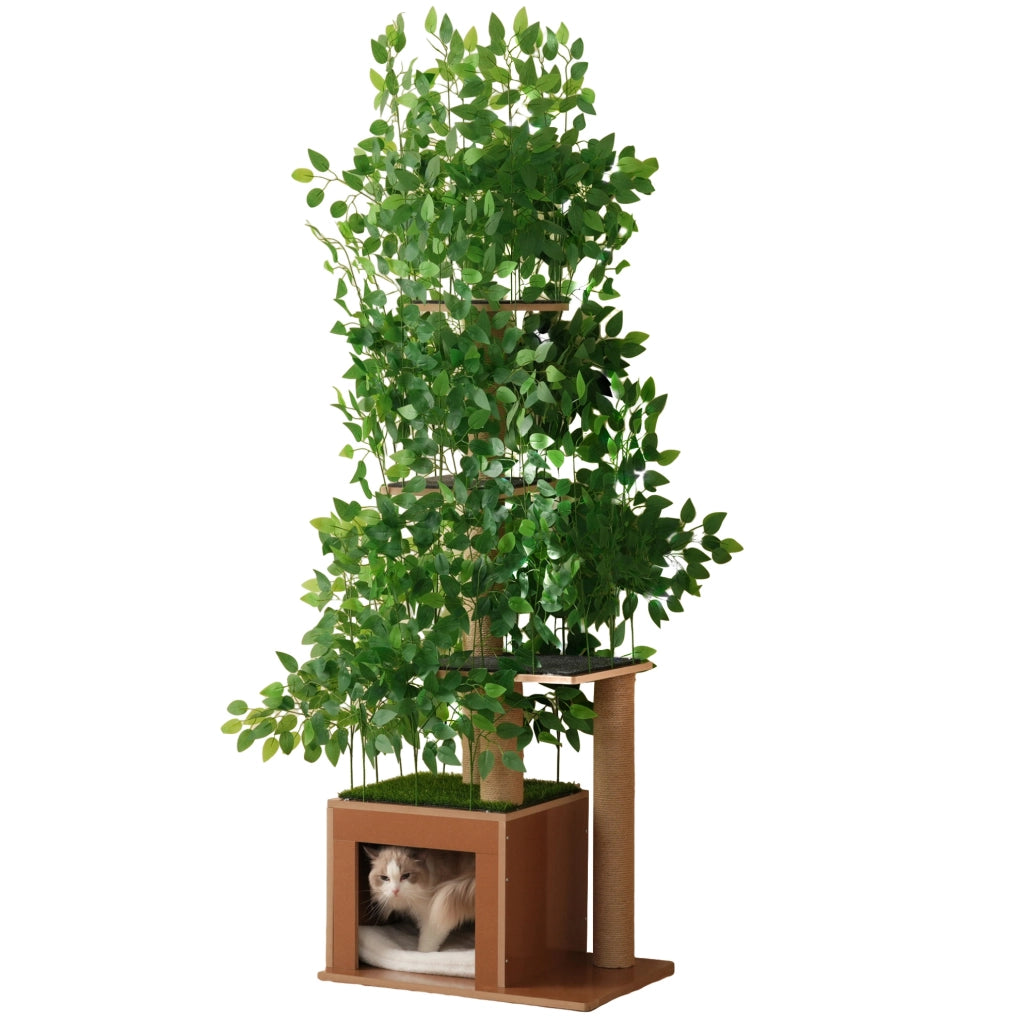 Tiragraffi ad albero 60x45x190 cm con 4 piattaforme e cuccia in MDF verde