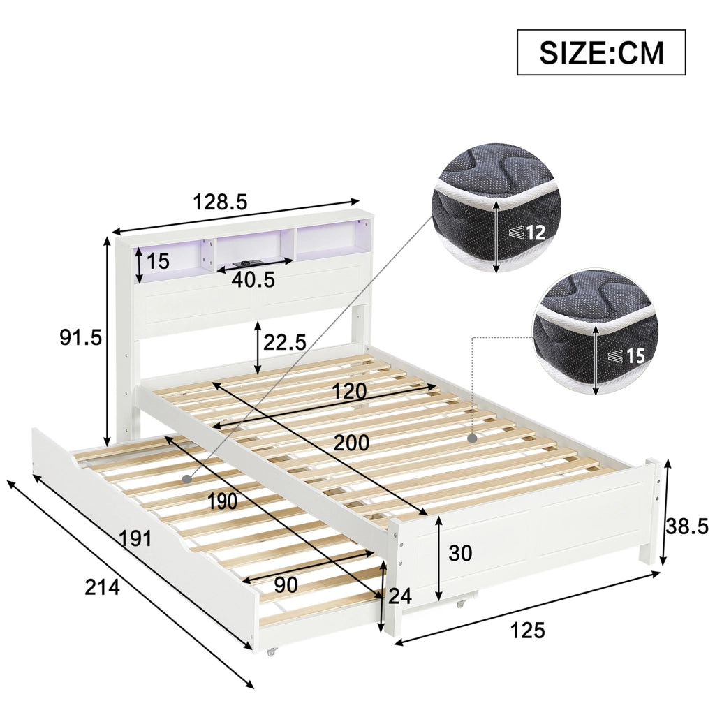 letto matrimoniale legno massello e mdf bianco 120x200 cm