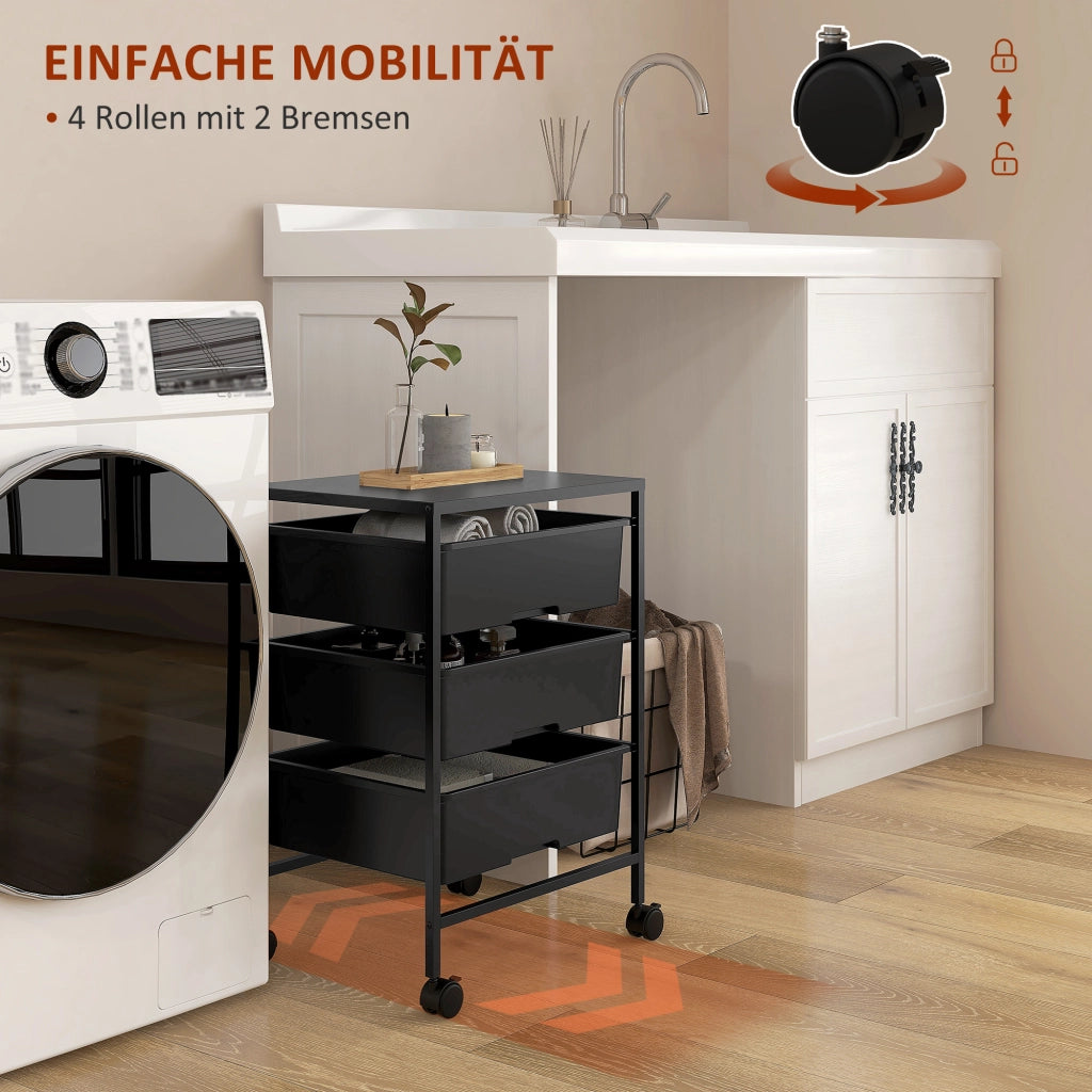 Carrello con ruote e 3 cestini ¨C zephmum ¨C 40,8x33,5x60,5 cm, nero