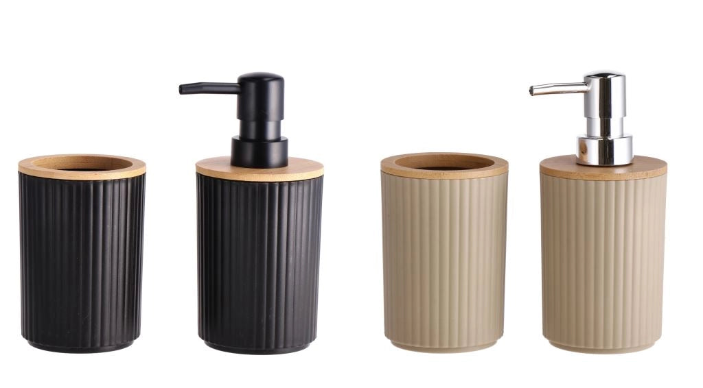 Set 2 Pezzi Accessori Bagno in Plastica e Bamboo 2 Colori