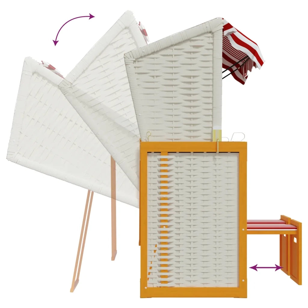Strandkorb con Cuscini Polyrattan e Legno Massello Rosso Bianco 318665