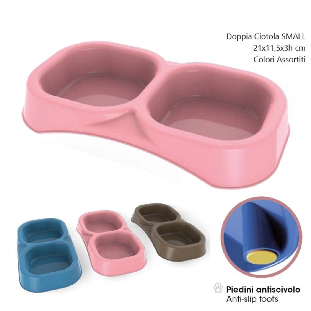 Trade Shop - Doppia Ciotola Per Cane Small Antiscivolo Cibo E Acqua Vari Colori -