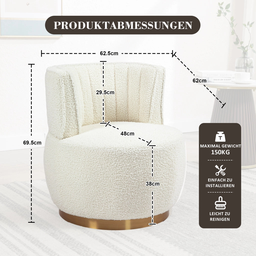 Poltrona Girevole 360¡ã in Velluto ¨C MINIMAL ¨C Bianco, Design Moderno per Soggiorno e Camera