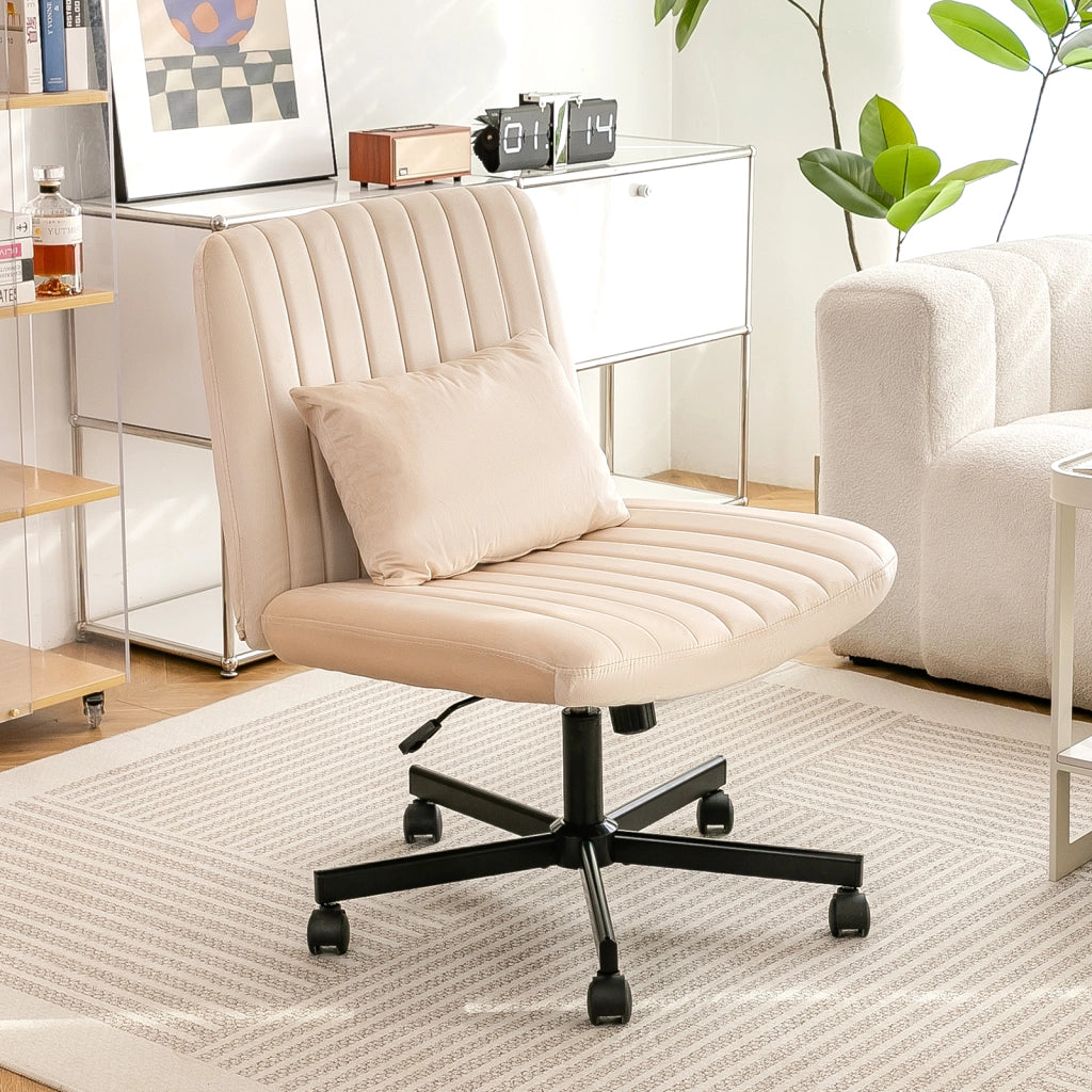 Sedia da ufficio girevole regolabile in altezza con schienale inclinabile e ruote silenziose in tessuto beige