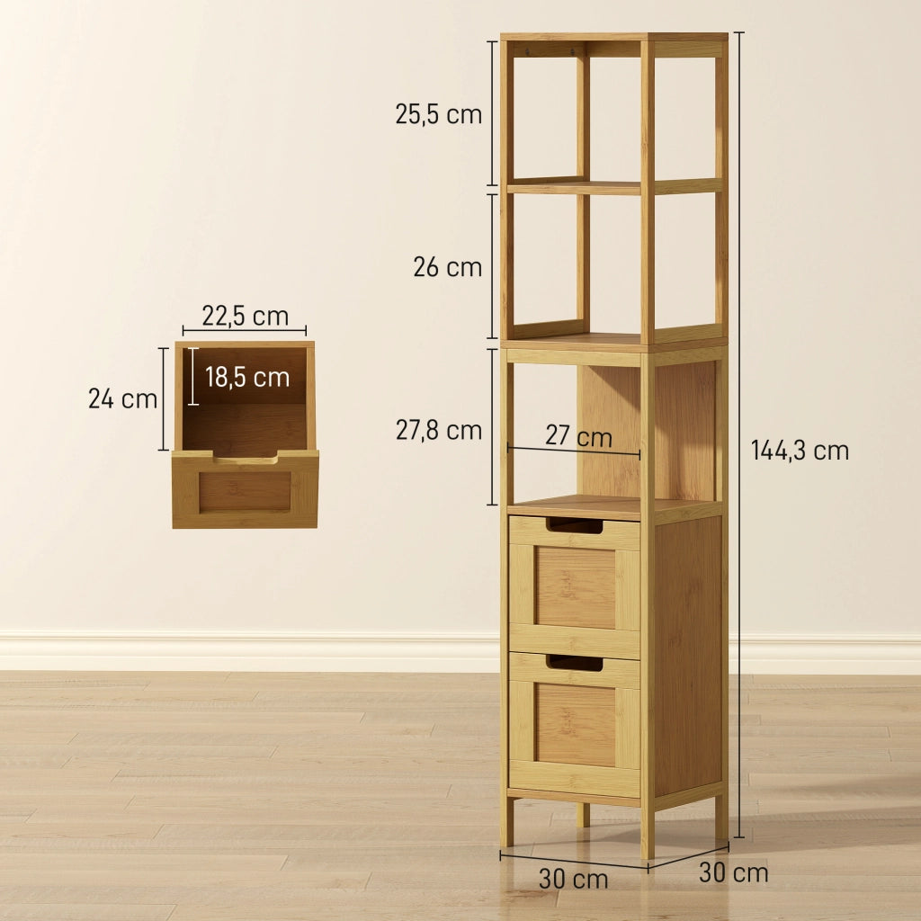 Armadietto per Bagno con Ripiani e Cassetti ¨C zephmum ¨C 30x30x144 cm