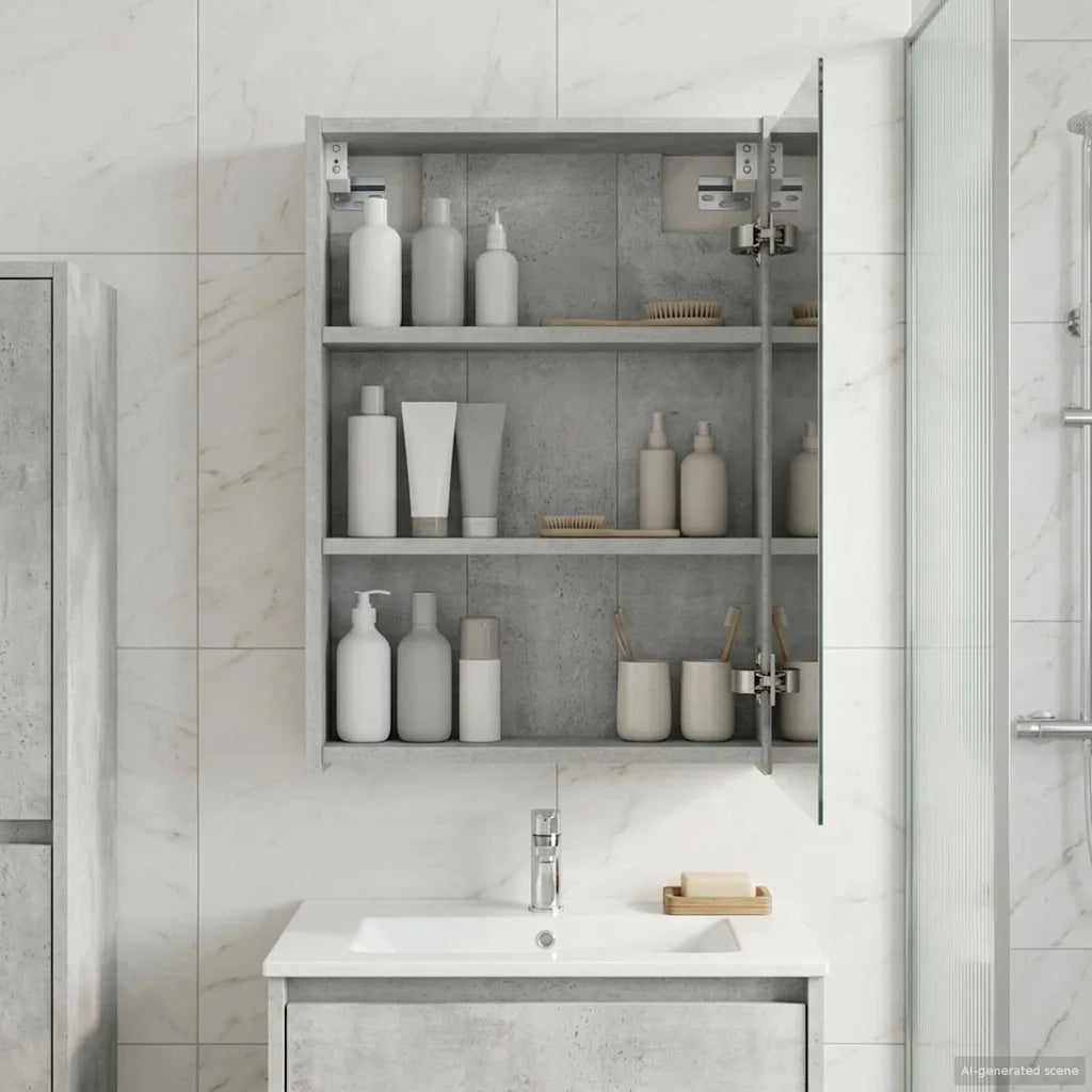 Mobiletto per specchio da bagno Grigio cemento 889138