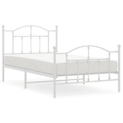 Letto singolo | Letto per adulti | Giroletto con Testiera e Pediera Metallo Bianco 100x190 cm