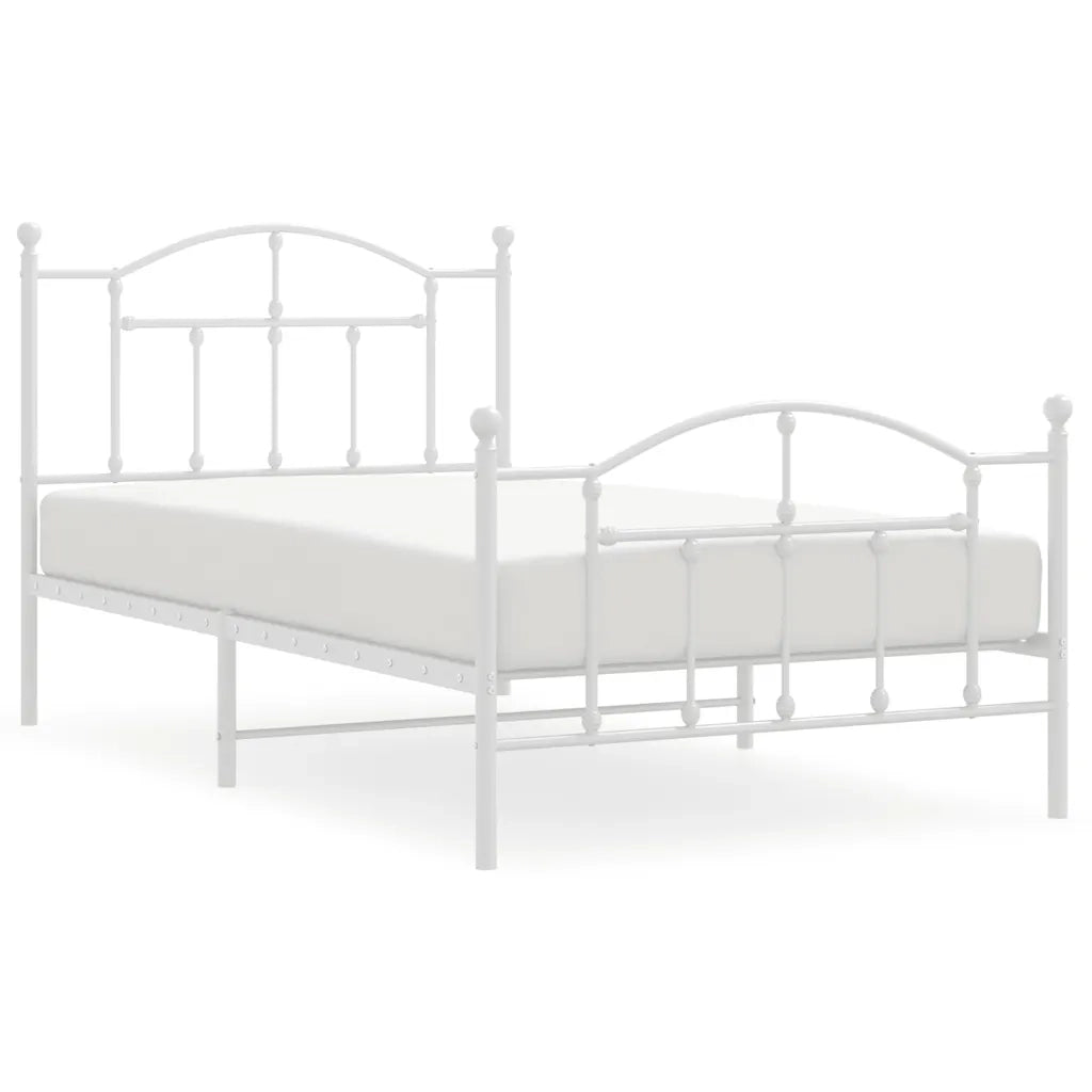 Letto singolo | Letto per adulti | Giroletto con Testiera e Pediera Metallo Bianco 100x190 cm