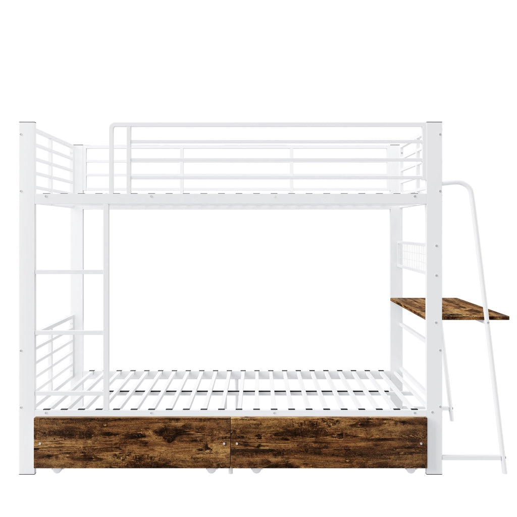Letto a Soppalco 90x200 cm, con Cassetti - in MDF e Metallo - Nero e Noce Scuro