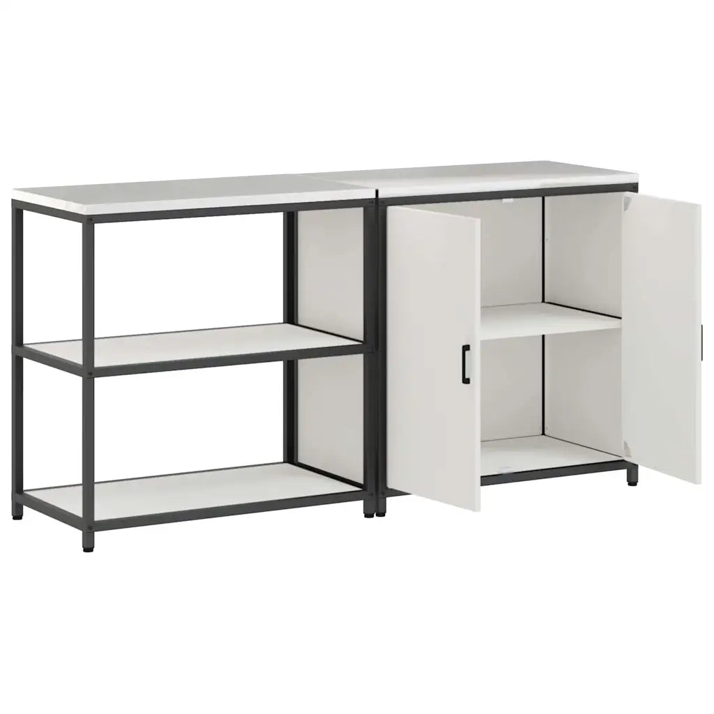 Set di Stoccaggio per Cucina con porta 2 pz-Armadietto Cucina-Armadietto Cucina Bianco Acciaio 715110