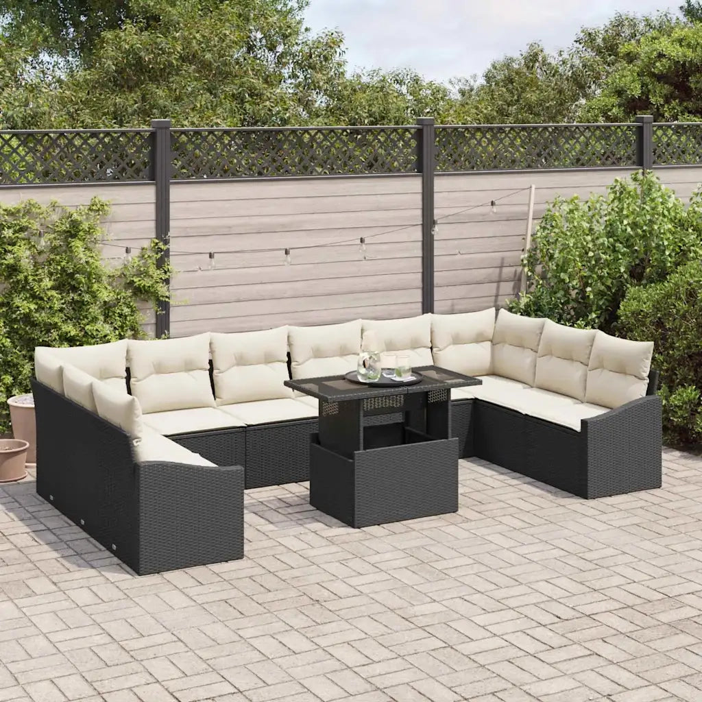 Set di divani con cuscino 11 pcs Nero e Crema polyrattan