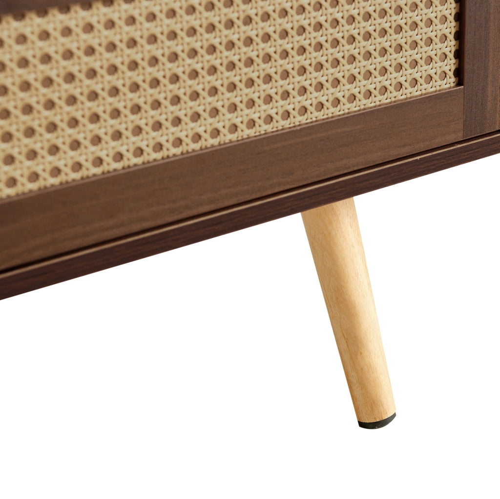 Tavolino da caffè in MDF con anta scorrevole in rattan; 105 x 55 x 40 cm; marrone