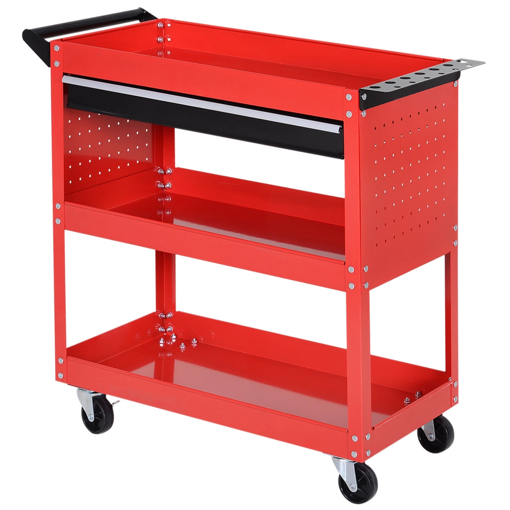 Carrello per Attrezzi con 3 Vassoie e Cassetto ¨C Zephmum ¨C Rosso