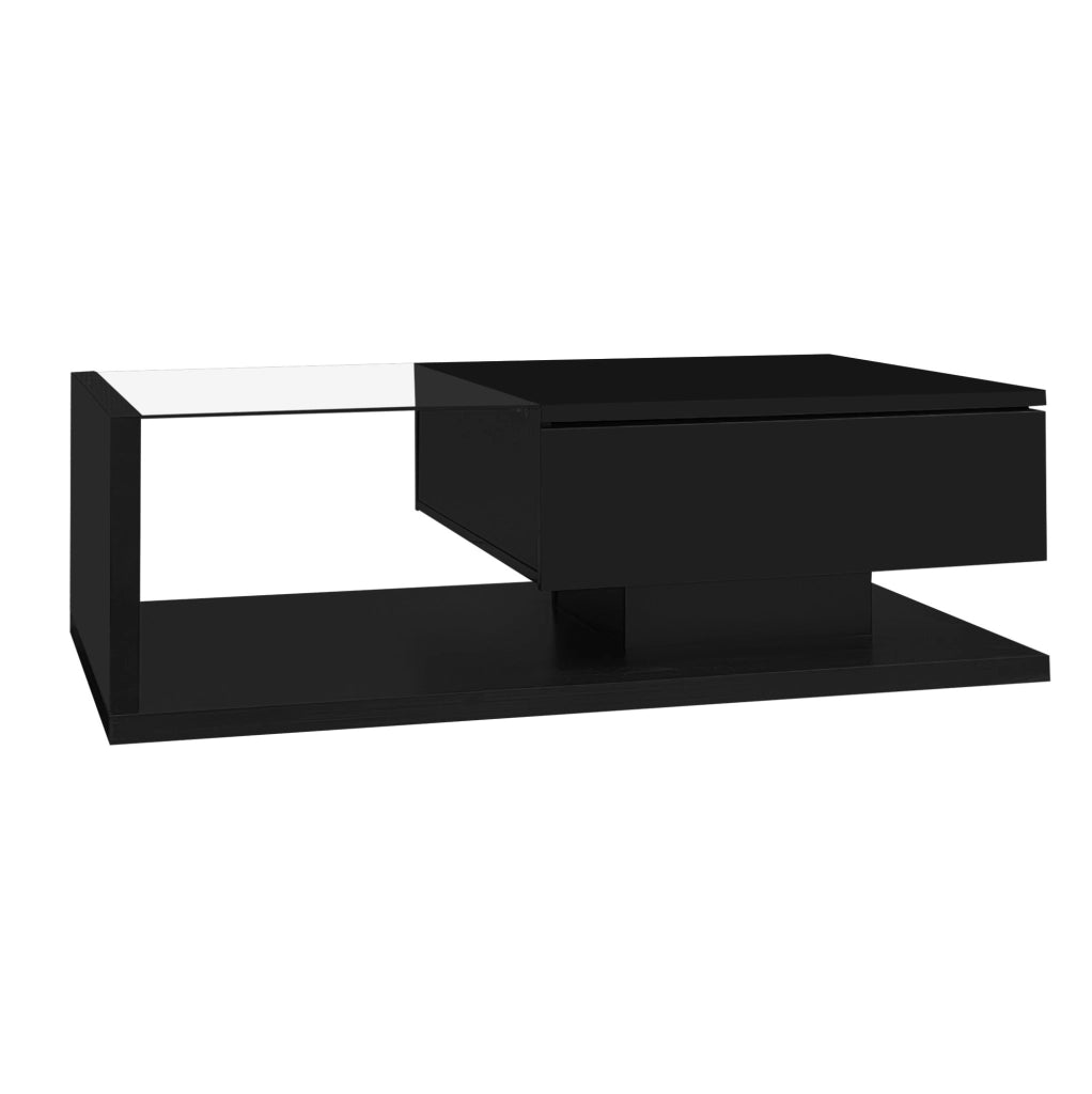Tavolino da caff¨¨ 105x55 cm con LED 16 colori e vetro temperato nero