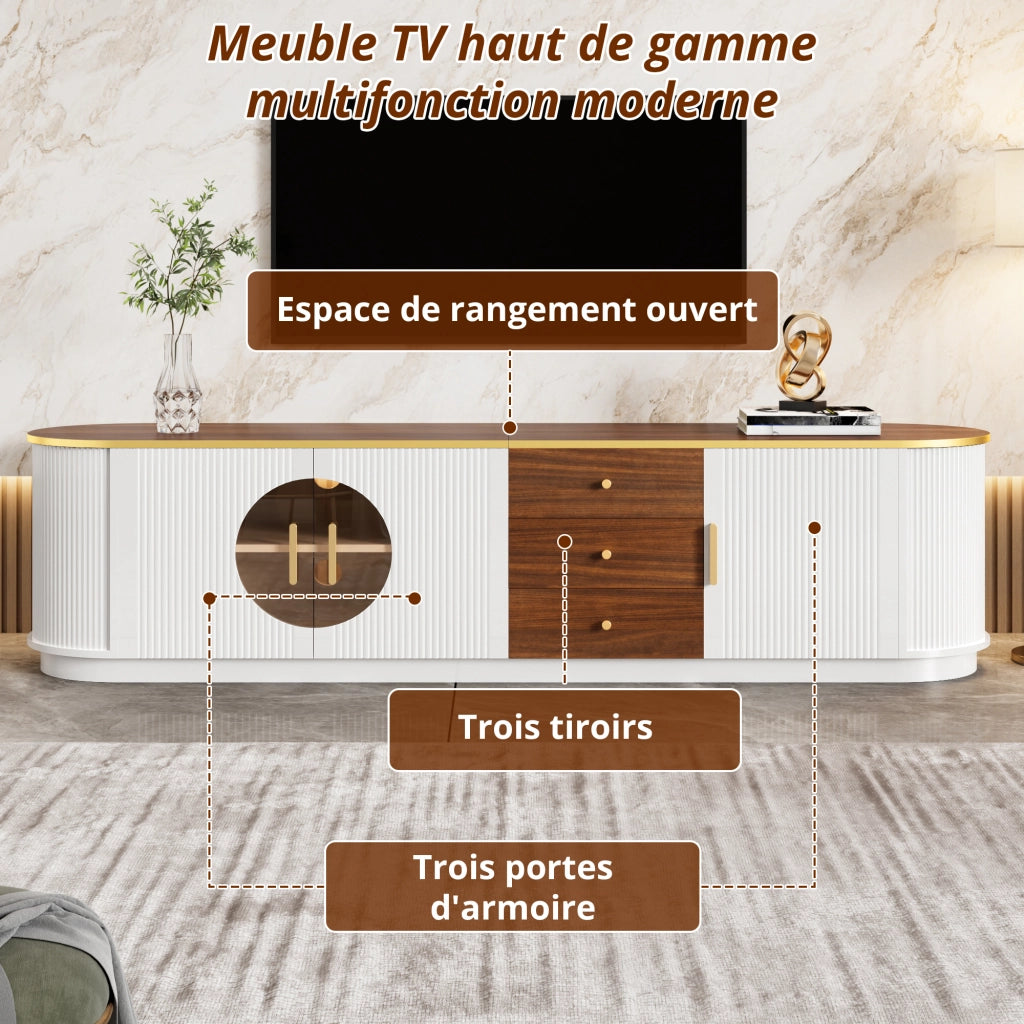 Mobile TV con 3 cassetti e 3 ante; vetro marrone; MDF bianco e gestione cavi 180 × 40 × 46 cm