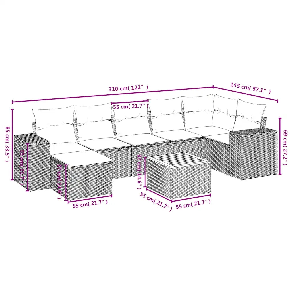 Set Divani da Giardino 8 pz con Cuscini Nero in Polyrattan 3225553