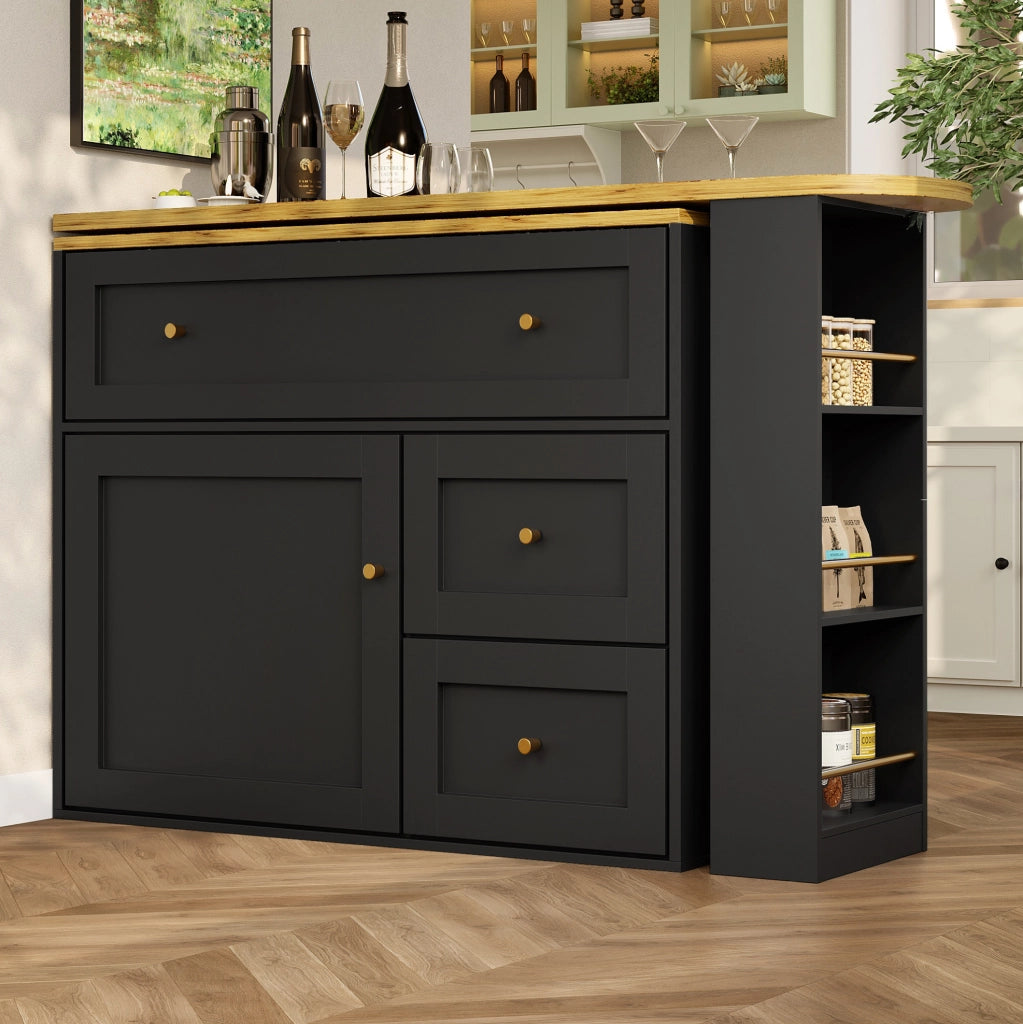 Tavolo bar estensibile con contenitore e piano girevole nero