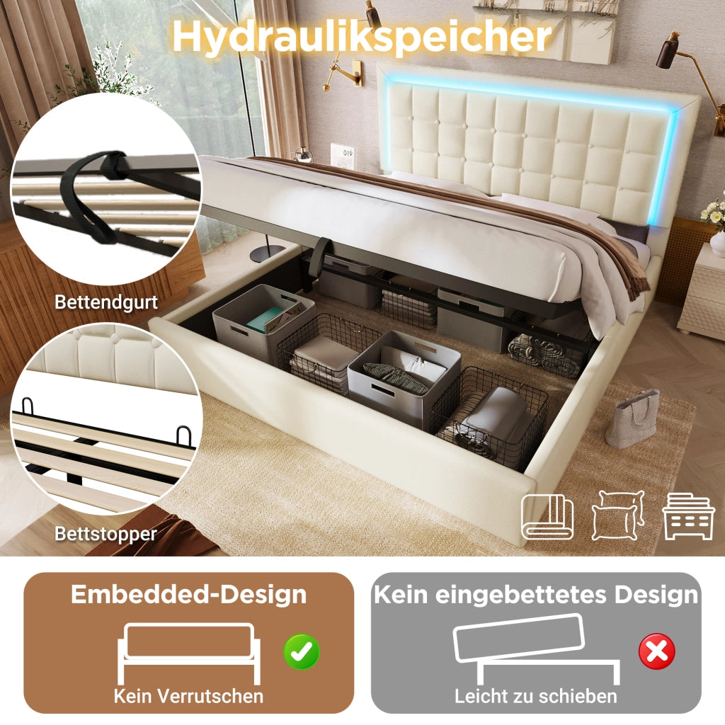 letto imbottito in pu bianco 160x200 cm