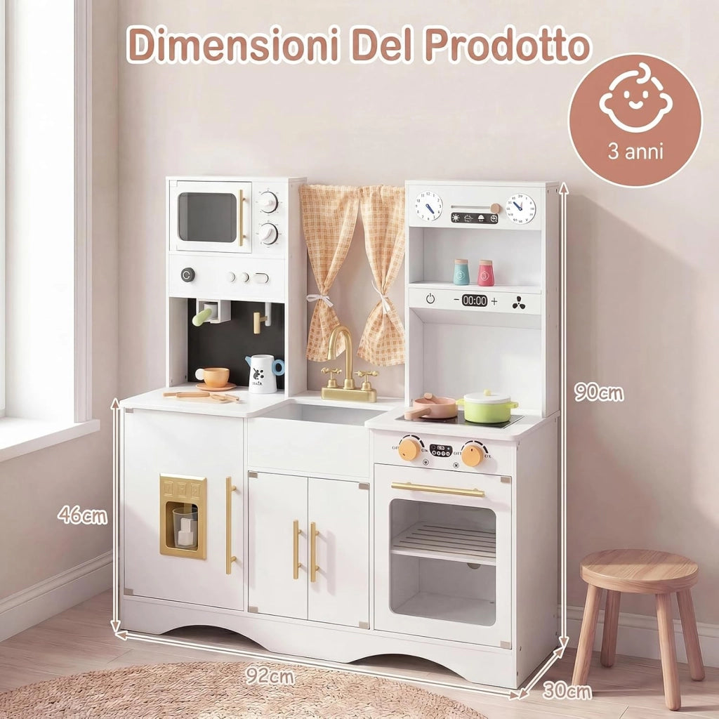 Set da Cucina per Bambini, in Legno, per Bambini 3+ Anni (Bianco)
Cucina Giocattolo con Microonde, Macchina del Caffè, Cucinetta Giocattolo con Tende, 102 x 35 x 110 cm