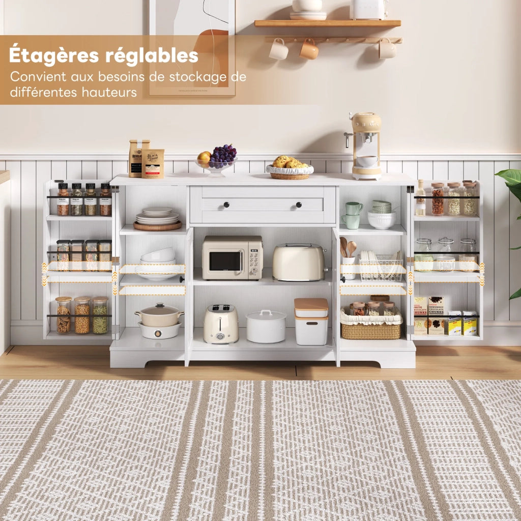 Credenza multifunzione 138 cm con cassetto, ante a scaffale e ripiani regolabili. Design moderno con protezione anti-ribaltamento per cucina, soggiorno e camera