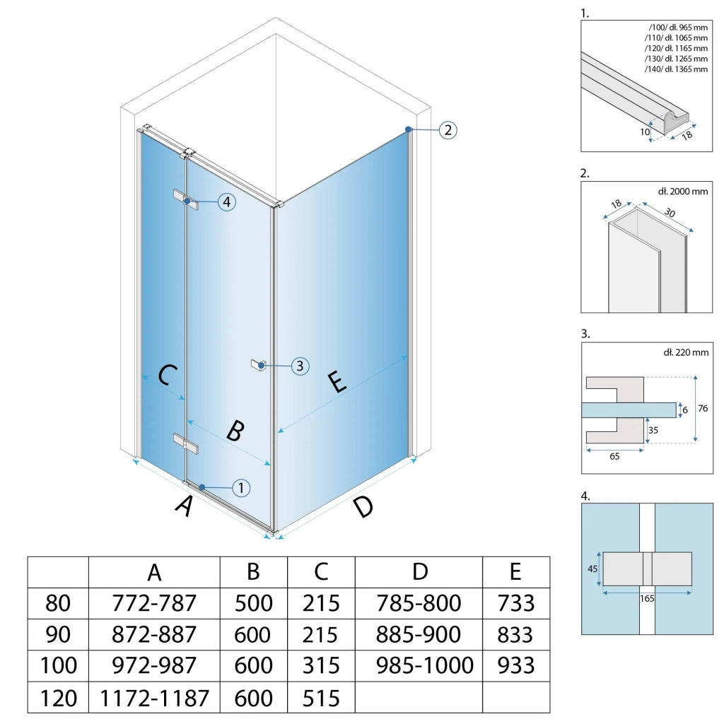 Cabina Doccia Rea Atlas 90x90 Chrome destra