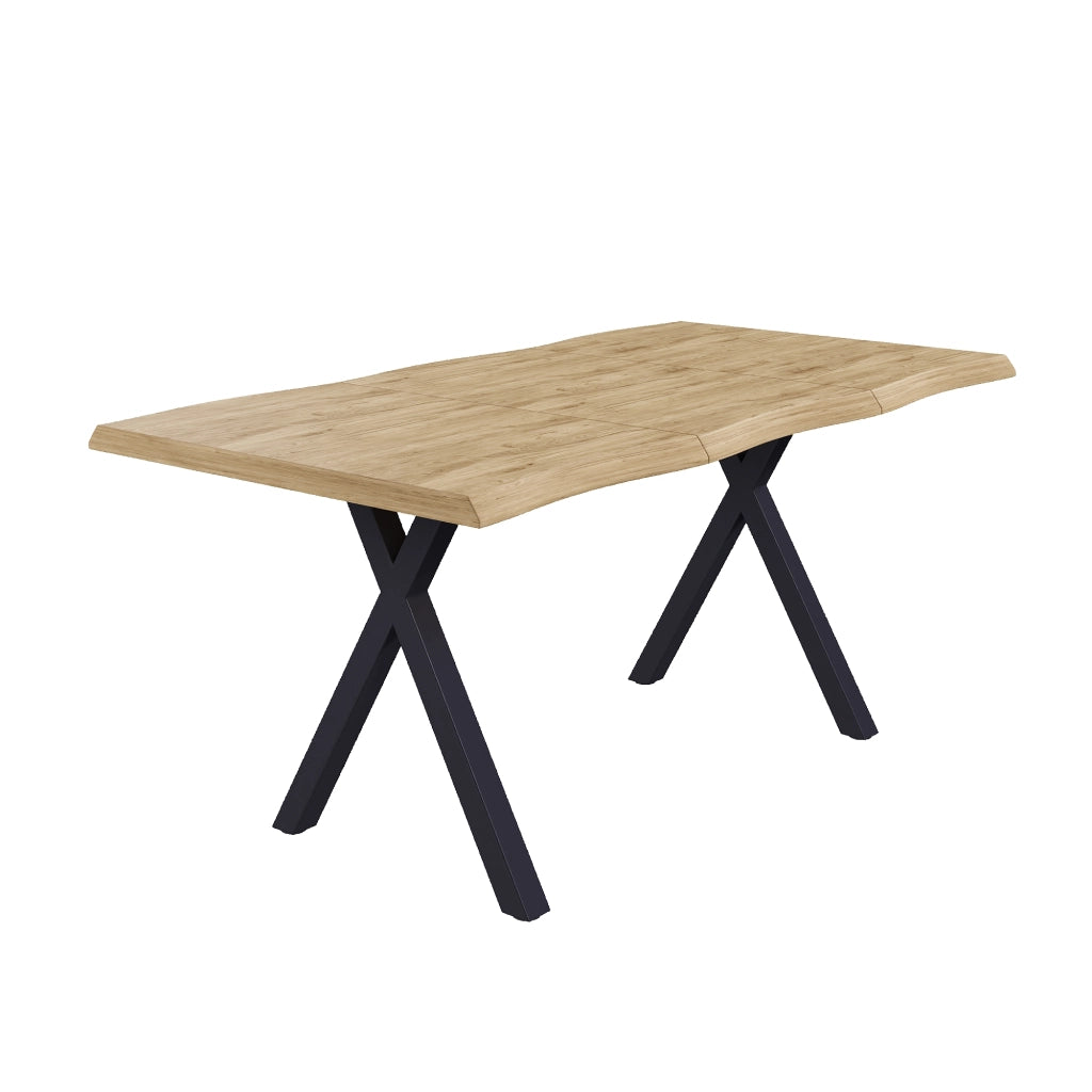 Tavolo da Pranzo 180x78 cm 4-6 Posti LEMONMAX; Piano MDF 28 mm con Bordi Ondulati; Gambe a X in Metallo; Effetto Legno Naturale; Portata 60 kg