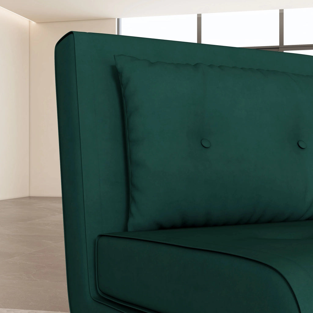 Poltrona letto 3 in 1 con schienale regolabile, cuscino e gambe in acciaio, in poliestere verde scuro